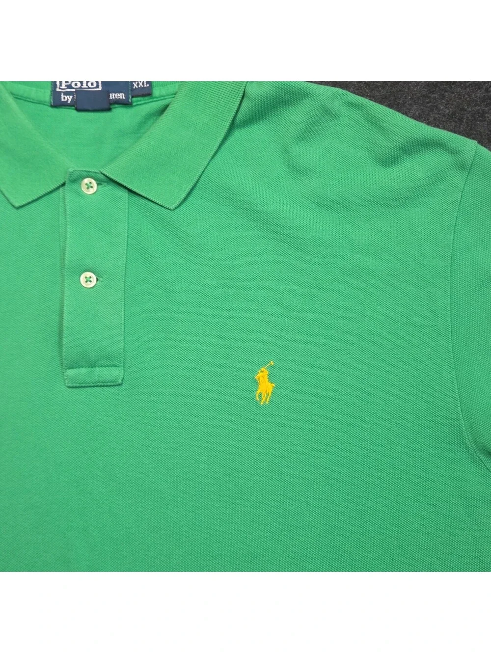 Polo Ralph Lauren Men's Polo Shirt 2XL Green Solid Short Sleeve Cotton Knit